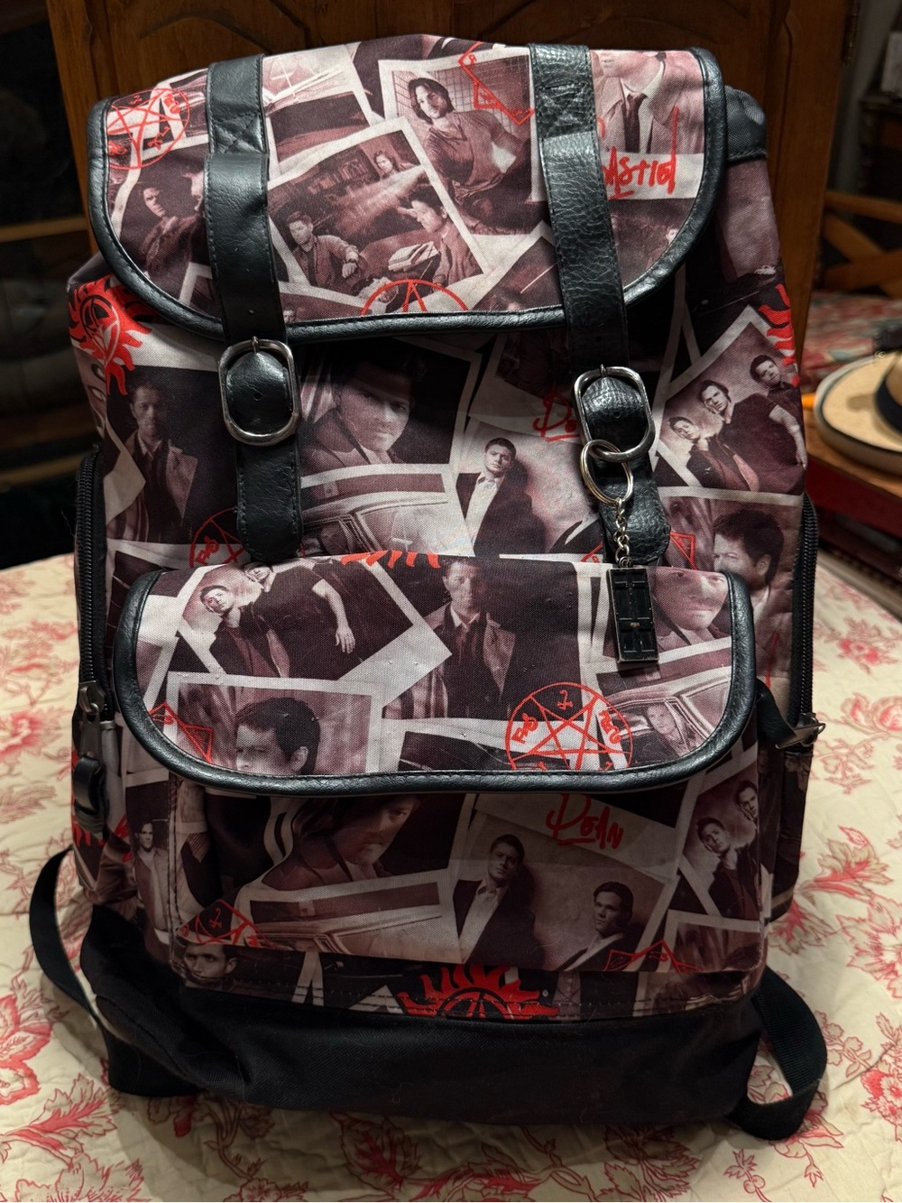 Original 2000s Supernatural Hot Topic Collage Print Backpack - Black/Red